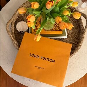 Louis Vuitton Orange Branded Shopping Bag with Black Logo